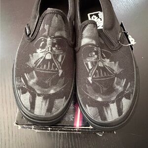Vans Black Slip-On Sneakers with Gray Darth Vader Graphic